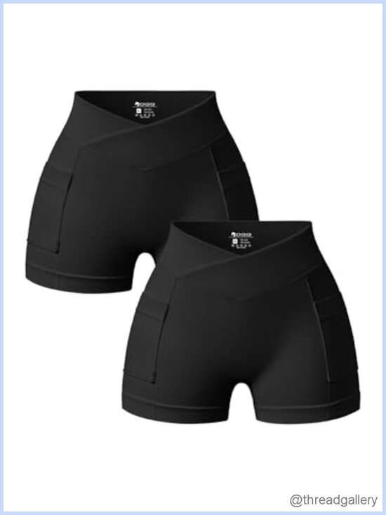 Pants - High Waist Yoga Shorts Pockets Nylon Spandex 2-Pack Athletic Workout